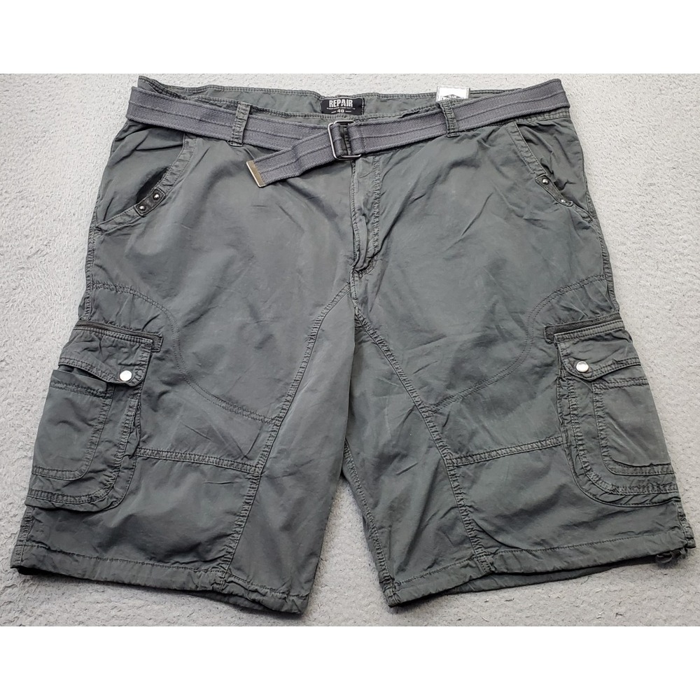 Repair Ripstop Outdoor Cargo Shorts Mens 48 Charcoal Gray Studded Belted Waist